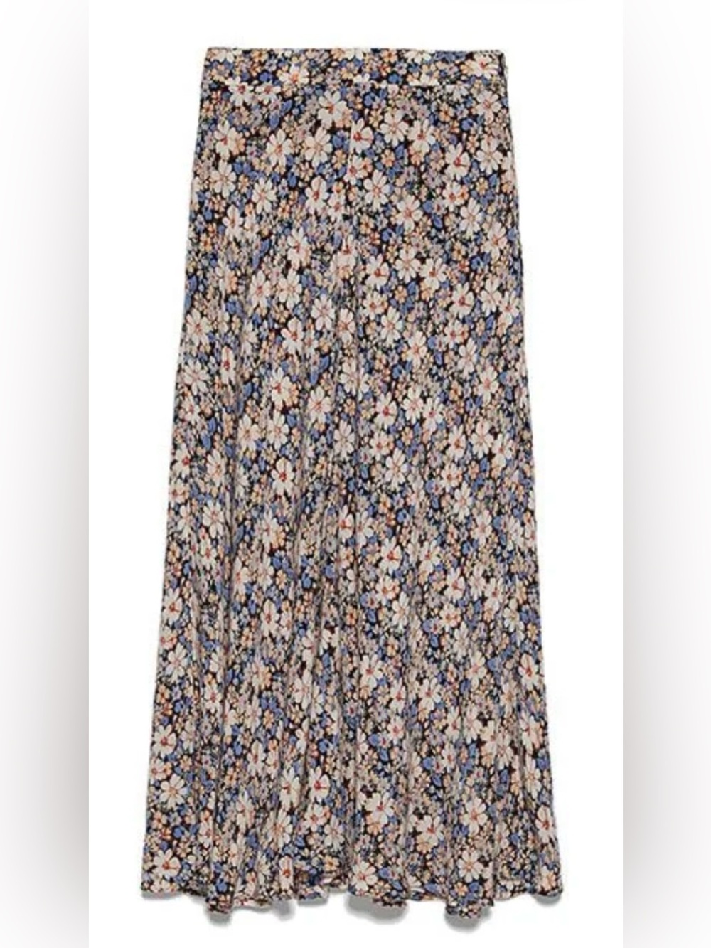 Zara Navy Floral Pleated Maxi Skirt